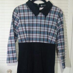 NICE-FOREVER Vtg Lk Retro Peter Pan Collar Plaid Empire Pencil Dress S M 4-8
